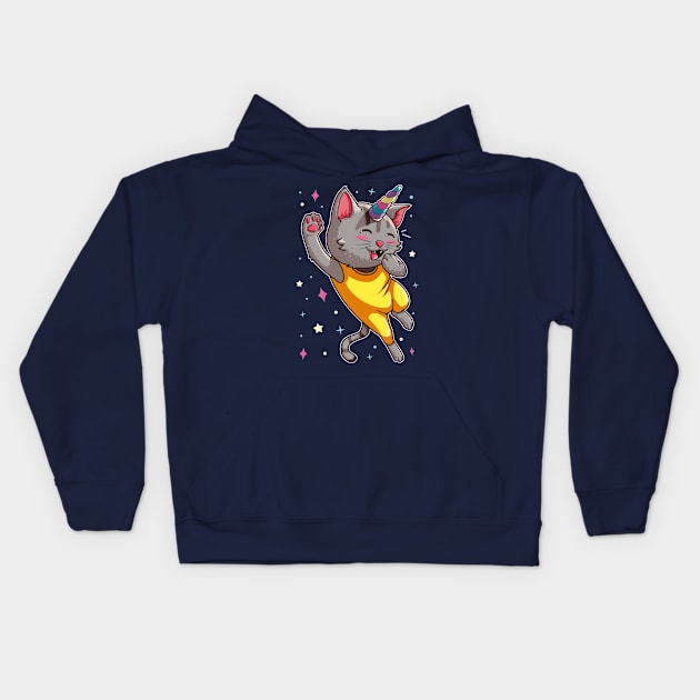 Meowgical Cat Unicorn v6 Kids Hoodie by Dener Queiroz